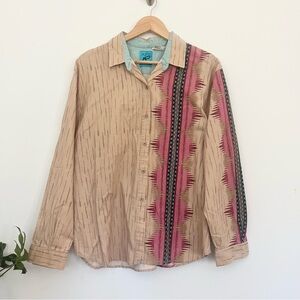 Vintage Roper Button Down Top Sz XL Western Country Farm Cream Pink Design 80s